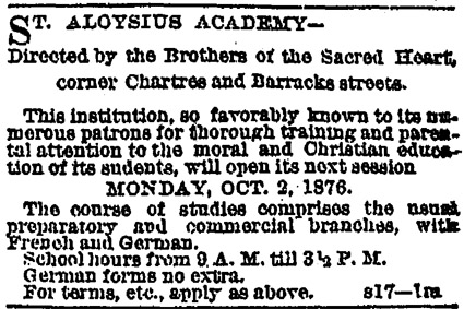 St. Aloysius Announcement 09/23/1876
